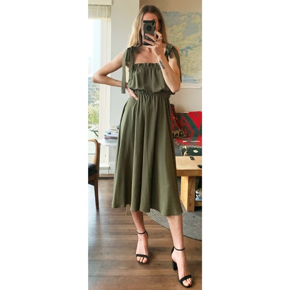 Handmade Rust Clay Midi Tie Strap Ruffle Dress - Picture 5 of 15